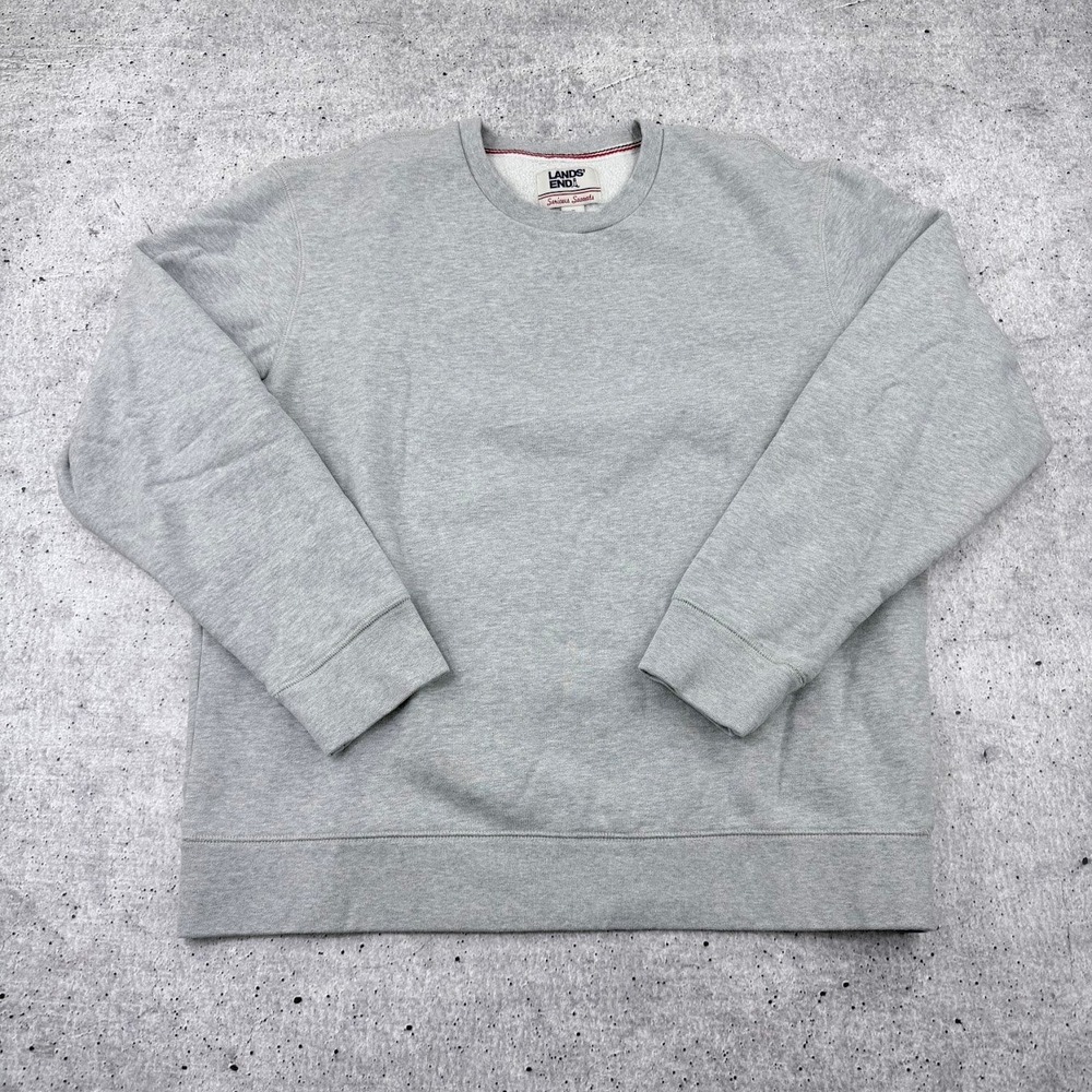 Vintage Y2K Lands End Serious Sweats Sweatshirt Grey Mens Medium Cotton Fleece